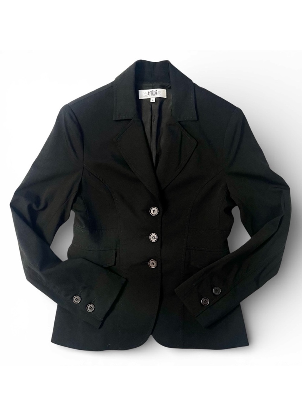 Tibi Black Slim Fit Blazer Single Breasted Show Coat Suit Jacket Tailored 4